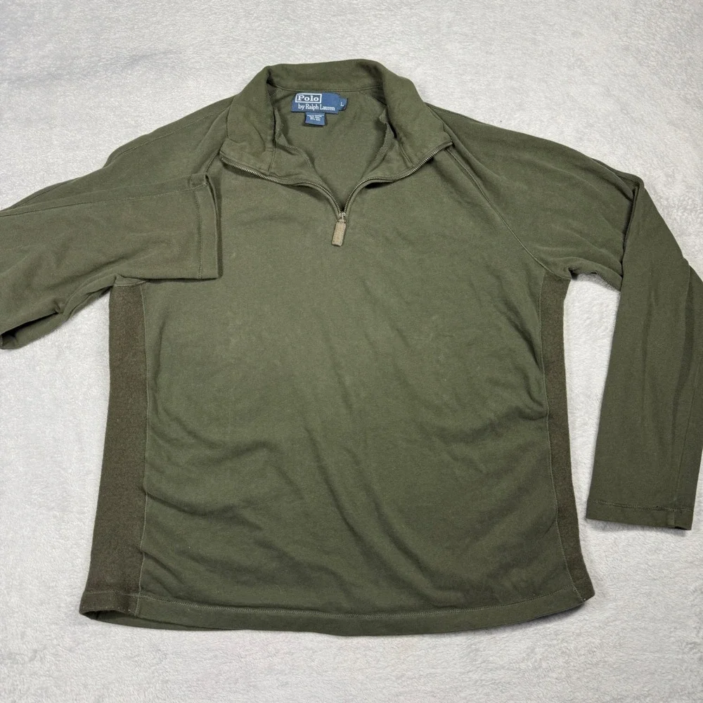 Polo Ralph Lauren Olive Green Cotton Wool Blend Quarter Zip Pullover Mens Size L